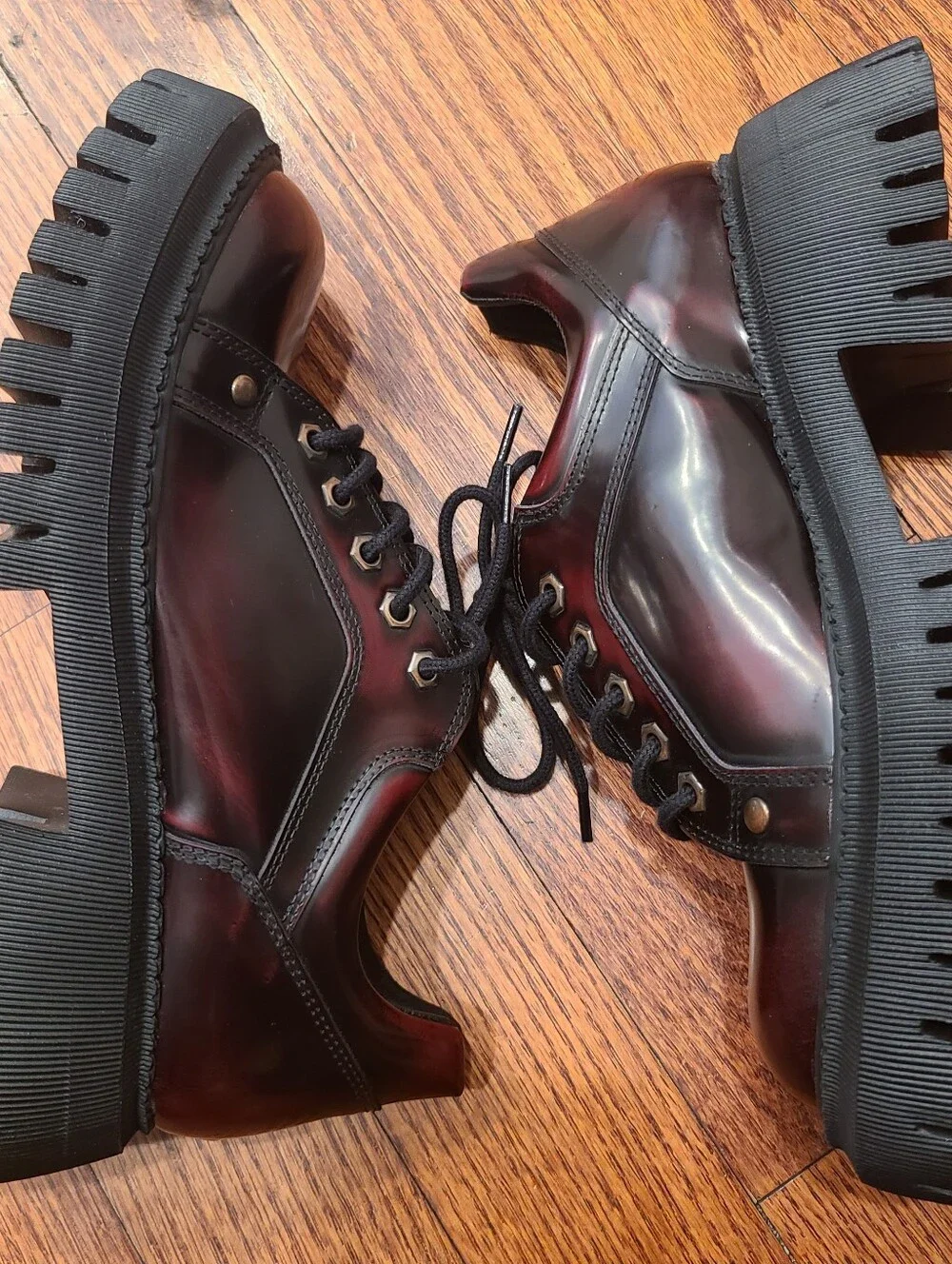 L'Intervalle Sheeran Burgundy Leather Chunky Lug Sole Platform Oxfords EU 39